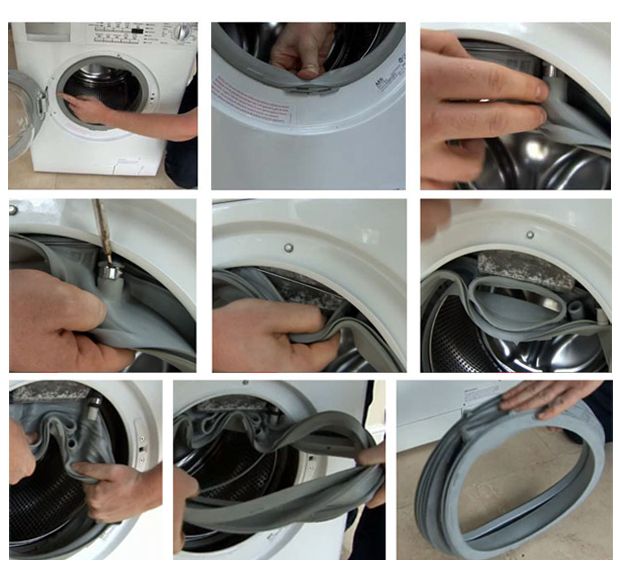 как снять резиновый уплотнитель в стиральной машине
